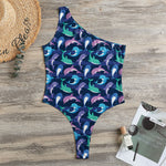 Colorful Dolphin Pattern Print One Shoulder Bodysuit