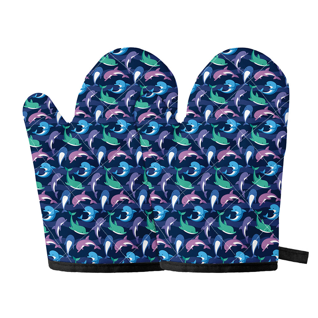 Colorful Dolphin Pattern Print Oven Mitts