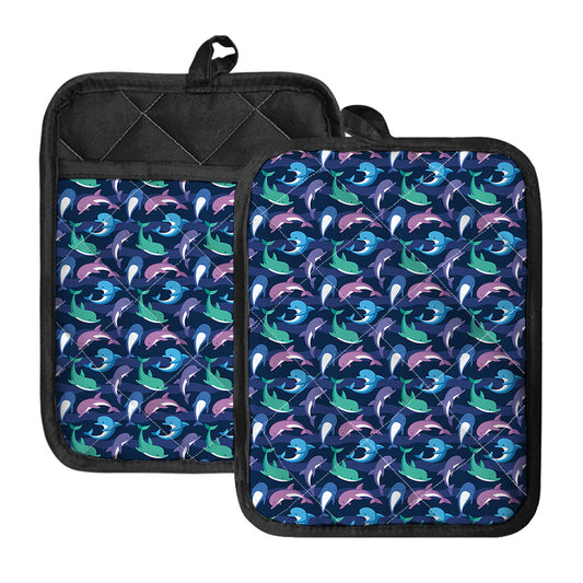 Colorful Dolphin Pattern Print Pot Holders With Pocket