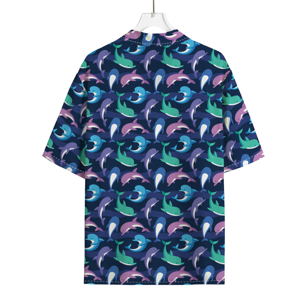 Colorful Dolphin Pattern Print Rayon Hawaiian Shirt