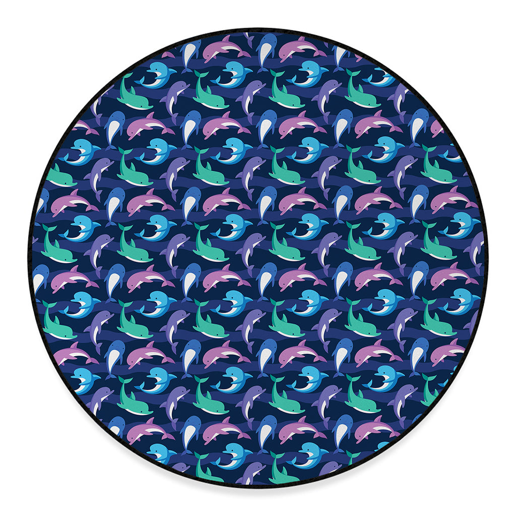 Colorful Dolphin Pattern Print Round Floor Mat