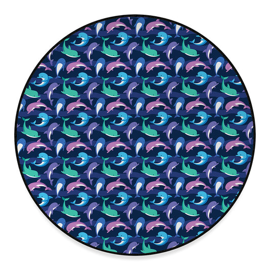 Colorful Dolphin Pattern Print Round Floor Mat