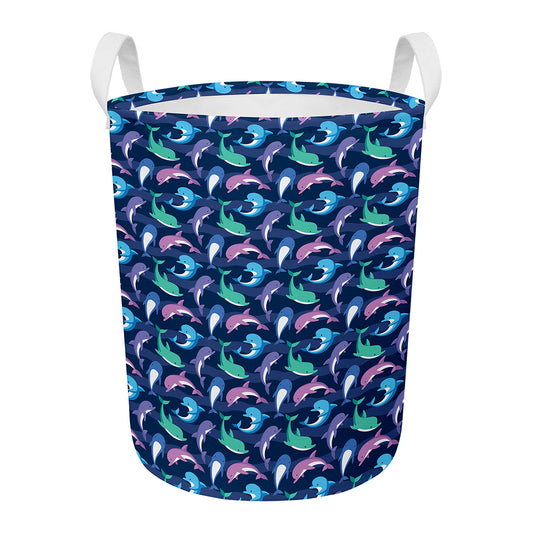 Colorful Dolphin Pattern Print Round Laundry Basket