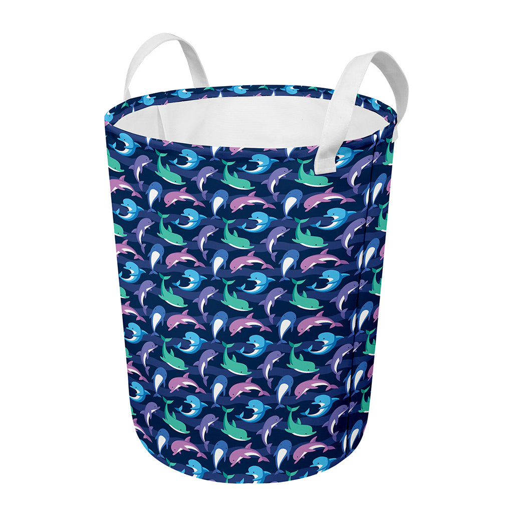 Colorful Dolphin Pattern Print Round Laundry Basket
