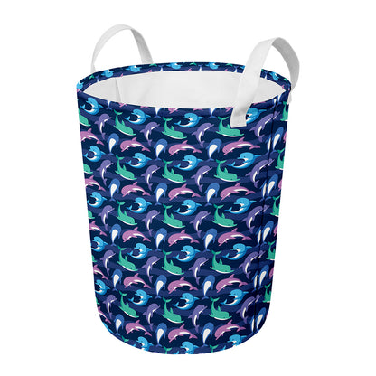 Colorful Dolphin Pattern Print Round Laundry Basket