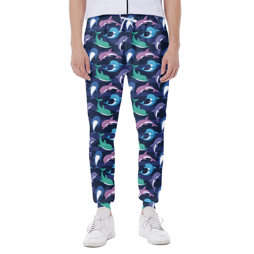 Colorful Dolphin Pattern Print Scuba Joggers