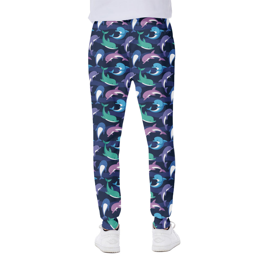 Colorful Dolphin Pattern Print Scuba Joggers
