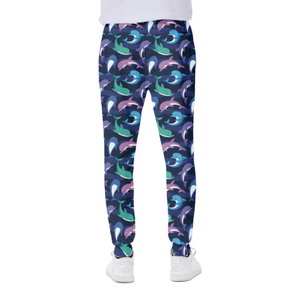 Colorful Dolphin Pattern Print Scuba Joggers