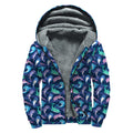Colorful Dolphin Pattern Print Sherpa Lined Zip Up Hoodie