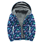 Colorful Dolphin Pattern Print Sherpa Lined Zip Up Hoodie