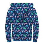 Colorful Dolphin Pattern Print Sherpa Lined Zip Up Hoodie