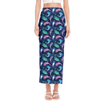 Colorful Dolphin Pattern Print Side Slit Maxi Skirt