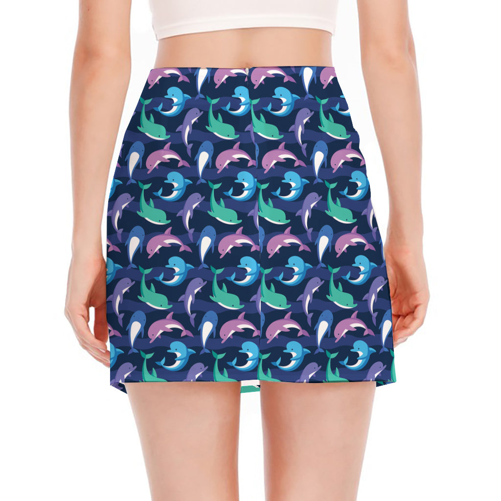 Colorful Dolphin Pattern Print Side Slit Mini Skirt