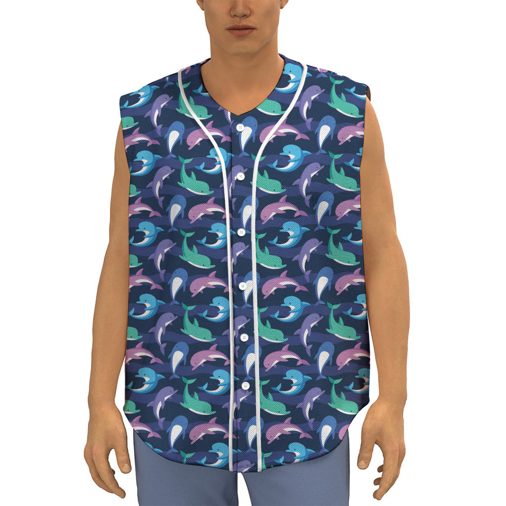 Colorful Dolphin Pattern Print Sleeveless Baseball Jersey
