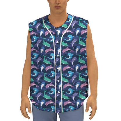 Colorful Dolphin Pattern Print Sleeveless Baseball Jersey