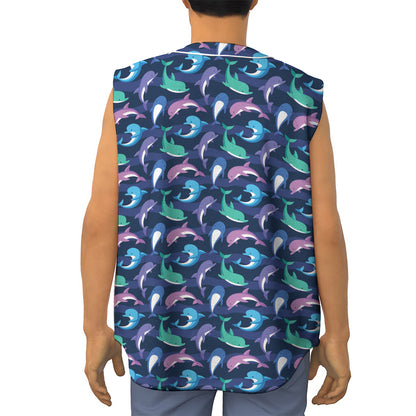 Colorful Dolphin Pattern Print Sleeveless Baseball Jersey