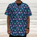 Colorful Dolphin Pattern Print Textured Short Sleeve Shirt