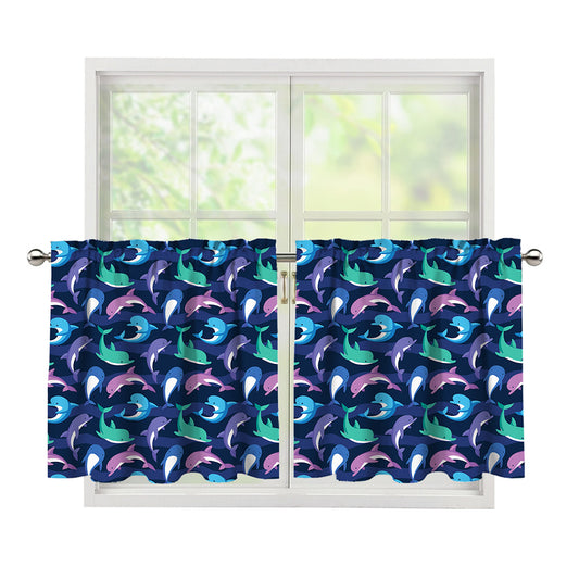 Colorful Dolphin Pattern Print Tier Curtains