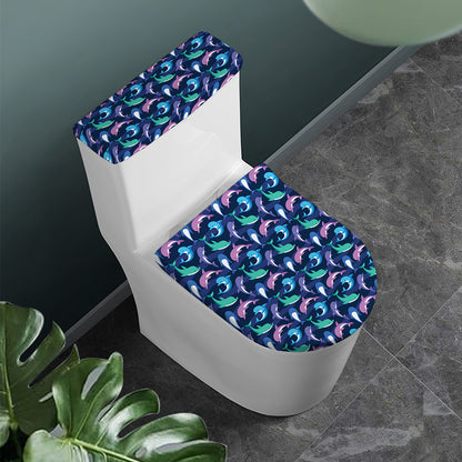 Colorful Dolphin Pattern Print Toilet Lid And Tank Cover Set