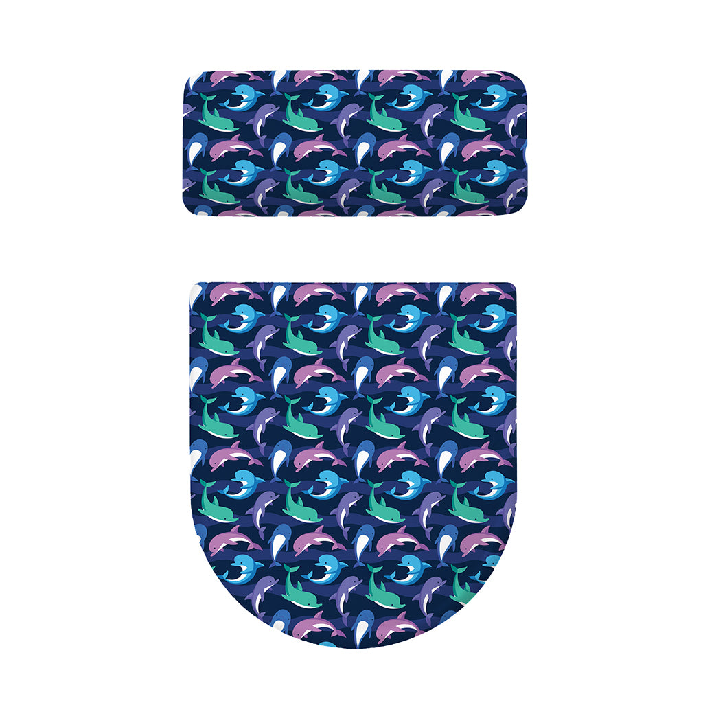 Colorful Dolphin Pattern Print Toilet Lid And Tank Cover Set
