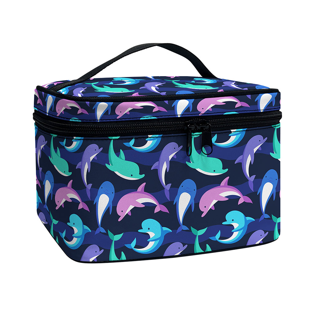 Colorful Dolphin Pattern Print Travel Makeup Bag