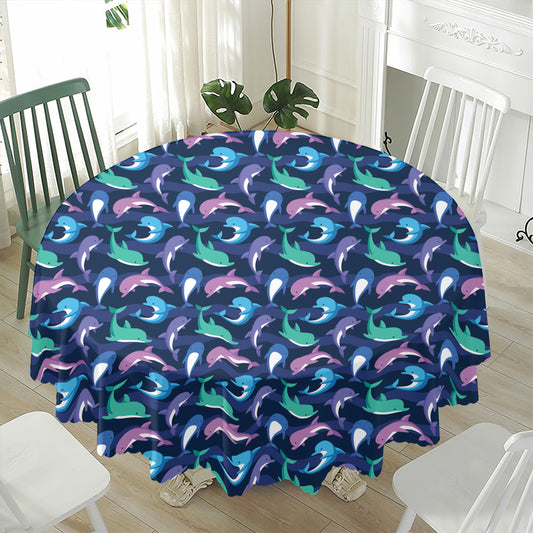 Colorful Dolphin Pattern Print Waterproof Round Tablecloth