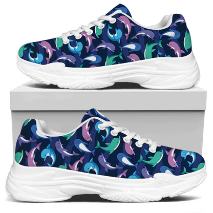 Colorful Dolphin Pattern Print White Chunky Shoes