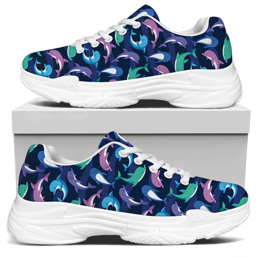 Colorful Dolphin Pattern Print White Chunky Shoes