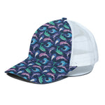 Colorful Dolphin Pattern Print White Mesh Trucker Cap