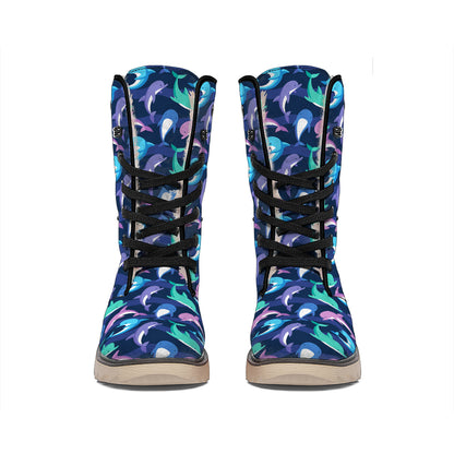 Colorful Dolphin Pattern Print Winter Boots