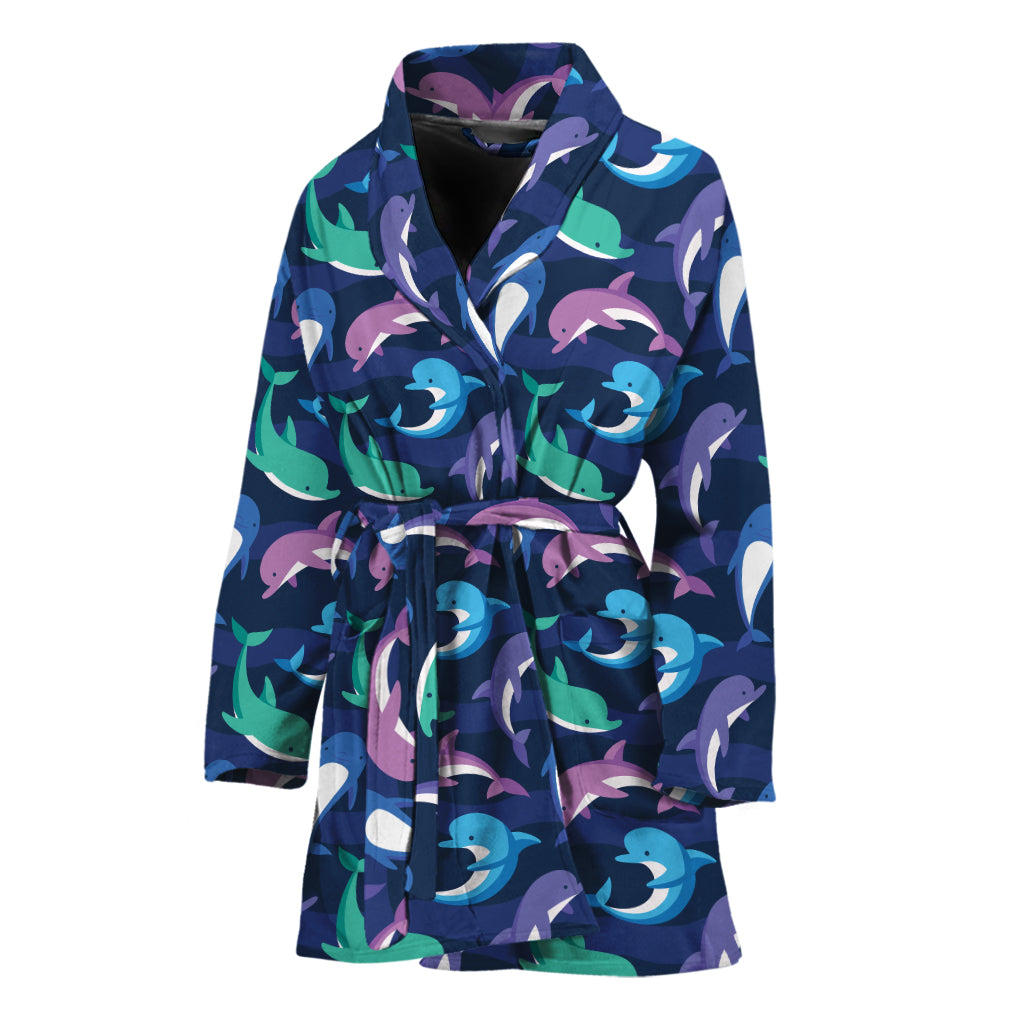 Colorful Dolphin Pattern Print Women's Bathrobe