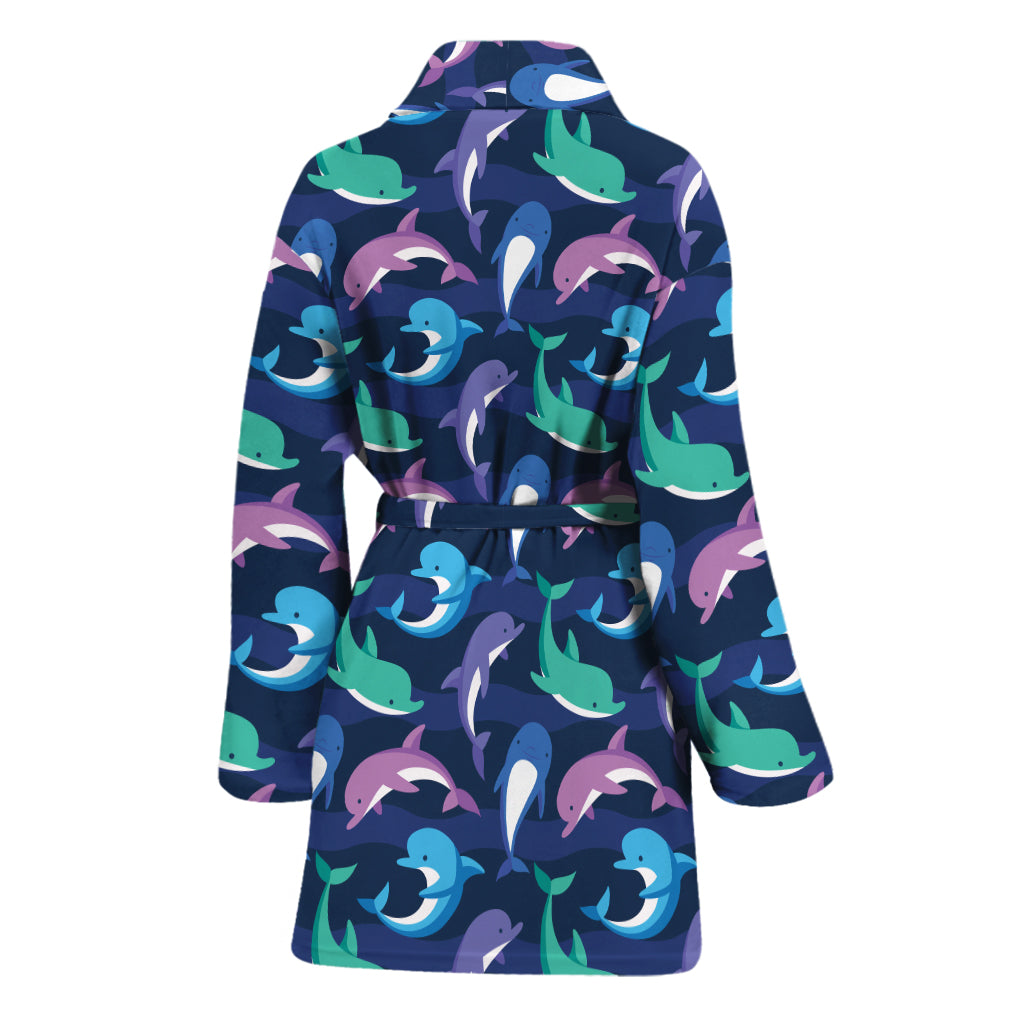 Colorful Dolphin Pattern Print Women's Bathrobe