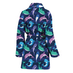 Colorful Dolphin Pattern Print Women's Bathrobe