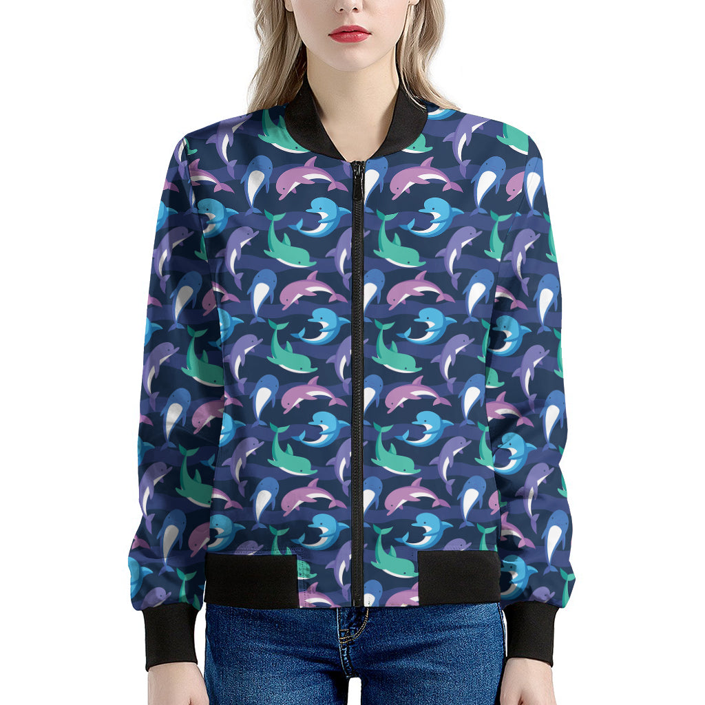 Colorful Dolphin Pattern Print Women's Bomber Jacket