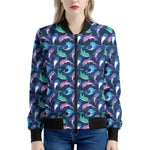 Colorful Dolphin Pattern Print Women's Bomber Jacket