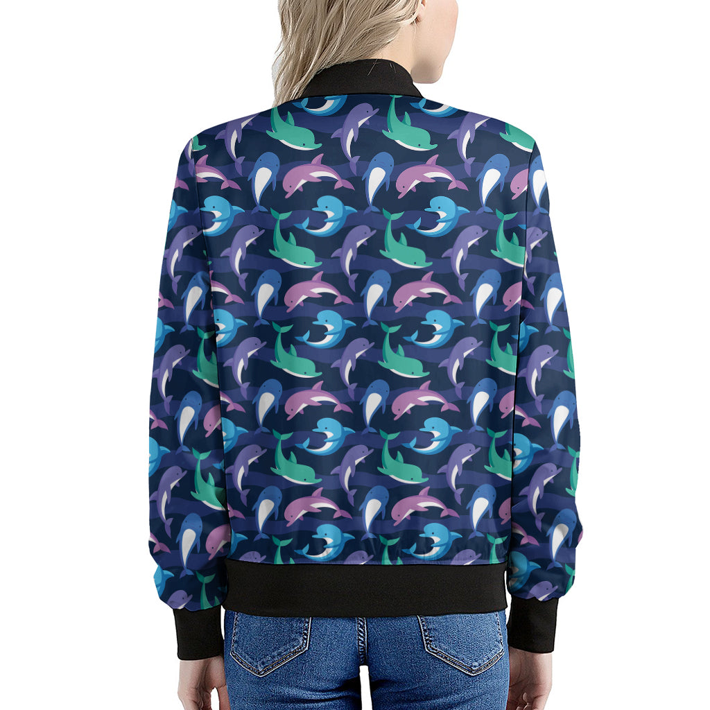Colorful Dolphin Pattern Print Women's Bomber Jacket