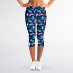 Colorful Dolphin Pattern Print Women's Capri Leggings