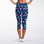 Colorful Dolphin Pattern Print Women's Capri Leggings