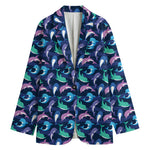 Colorful Dolphin Pattern Print Women's Cotton Blazer
