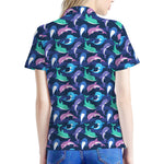 Colorful Dolphin Pattern Print Women's Polo Shirt