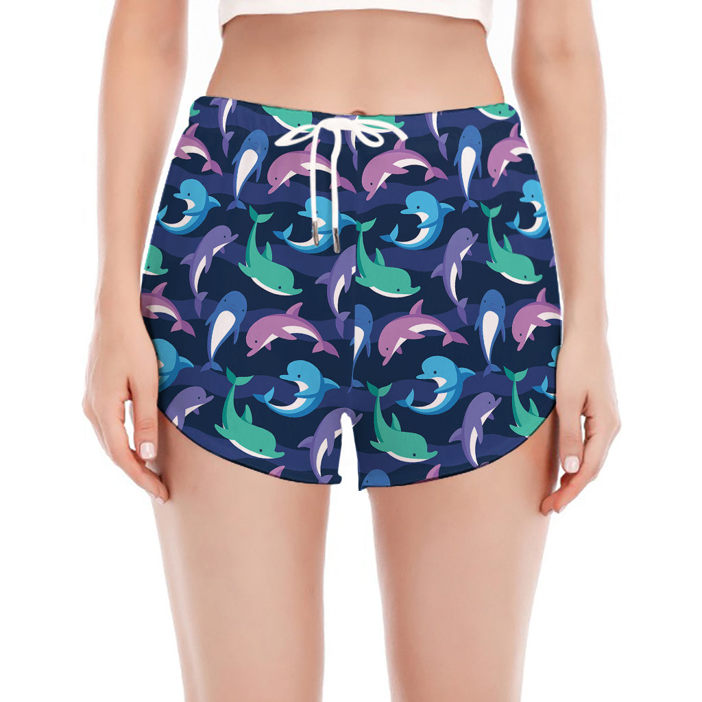 Colorful Dolphin Pattern Print Women's Split Running Shorts