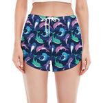 Colorful Dolphin Pattern Print Women's Split Running Shorts