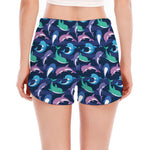 Colorful Dolphin Pattern Print Women's Split Running Shorts