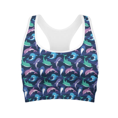 Colorful Dolphin Pattern Print Women's Sports Bra