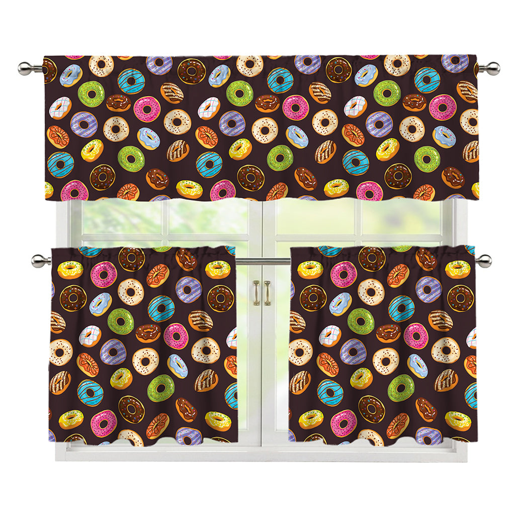 Colorful Donut Pattern Print 3 Piece Kitchen Curtains