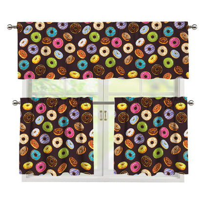 Colorful Donut Pattern Print 3 Piece Kitchen Curtains