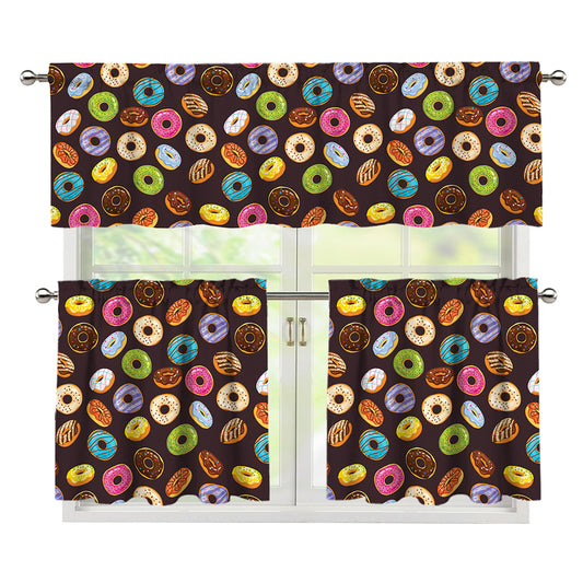 Colorful Donut Pattern Print 3 Piece Kitchen Curtains