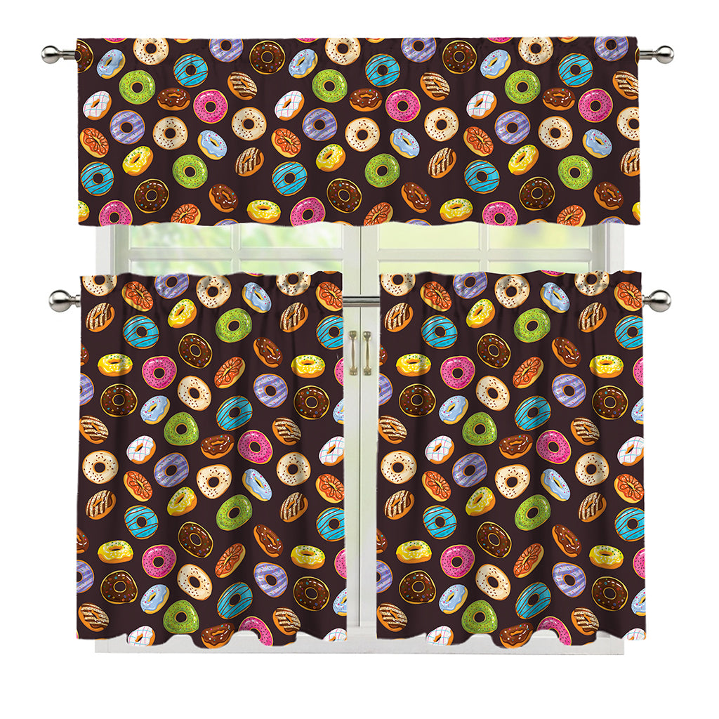 Colorful Donut Pattern Print 3 Piece Kitchen Curtains