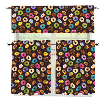 Colorful Donut Pattern Print 3 Piece Kitchen Curtains