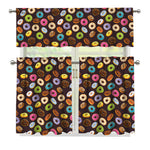 Colorful Donut Pattern Print 3 Piece Kitchen Curtains